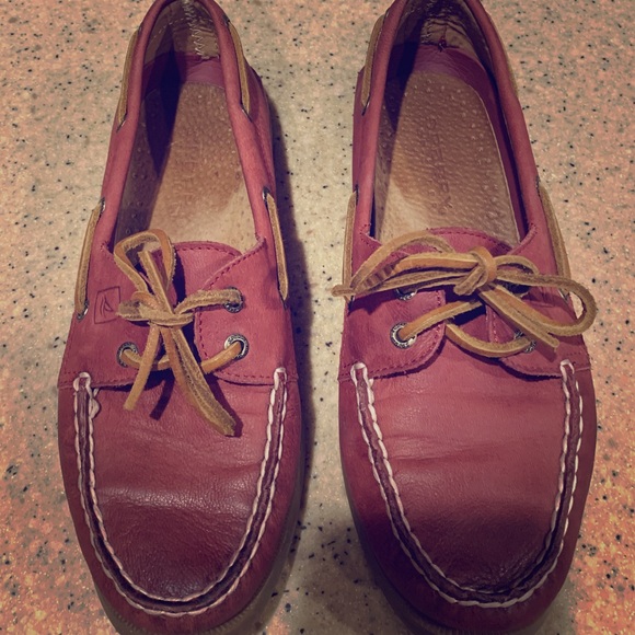 red leather boat shoes